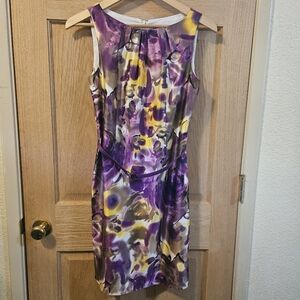 Size 4 Ann Taylor Floral Purple and Yellow Women's Dress